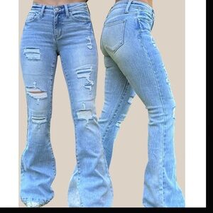 BME NWOT My Girl Light Patch Flare Jeans 7/27/34